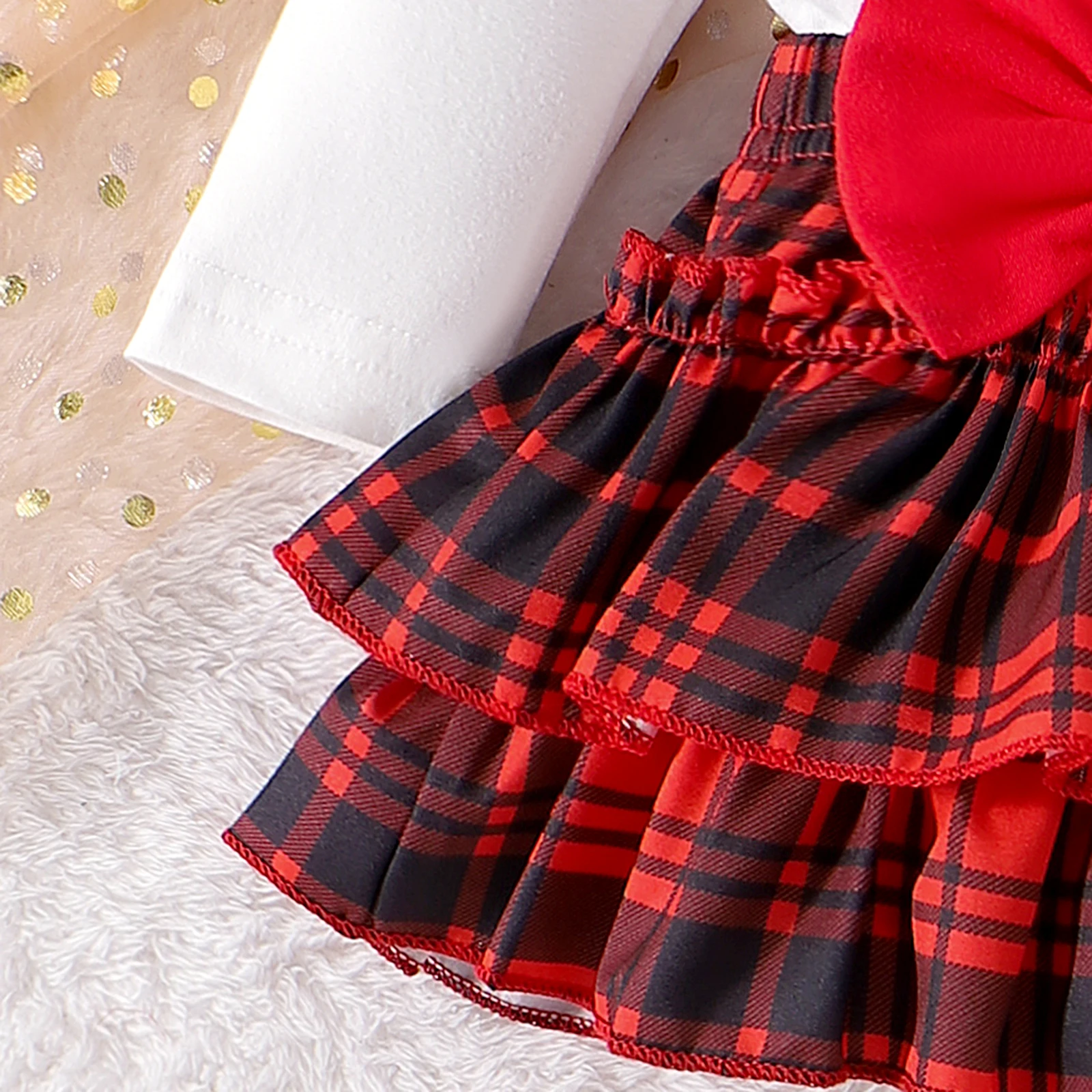 4PCS New Autumn Style For 0-1 Year Old Girls, Comfortable And Fashionable Christmas Letter Printed Clothes + Plaid Pants Set