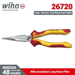 Wiha 26720 Pliers 1000V VDE-tested Insualted Needle Nose Electrician Plier with Cutting Edge Straight Shape 160mm Length 155Gram