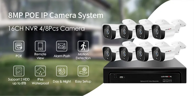 OEM 유선 야외 8MP CCTV 보안 카메라 시스템 모션 감지 8채널 4K POE NVR 키트 가정용 감시 키트