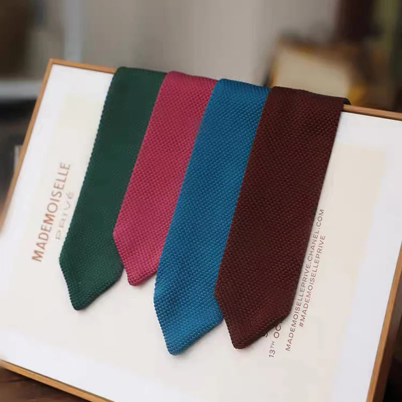 Новые зимние классические вязаные галстуки 7 см для мужчин, роскошные мягкие однотонные черные, темно-зеленые галстуки для вечеринок для мальчиков и девочек, вязаный галстук для жениха