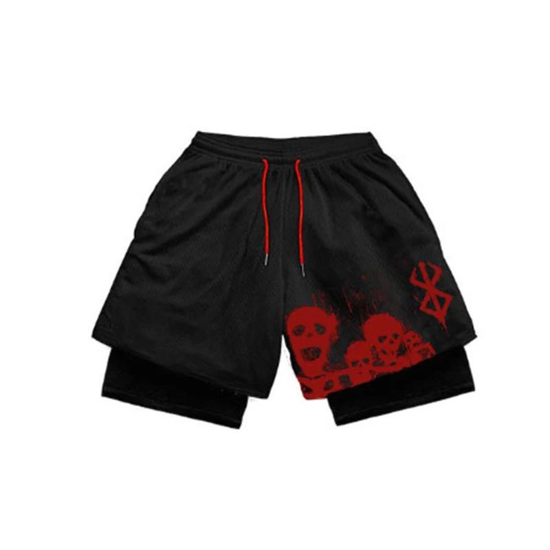 Anime Sports Fitness Shorts Print Quick Dry Double Layer Shorts for Men's and Women's Fashion Casual Summer