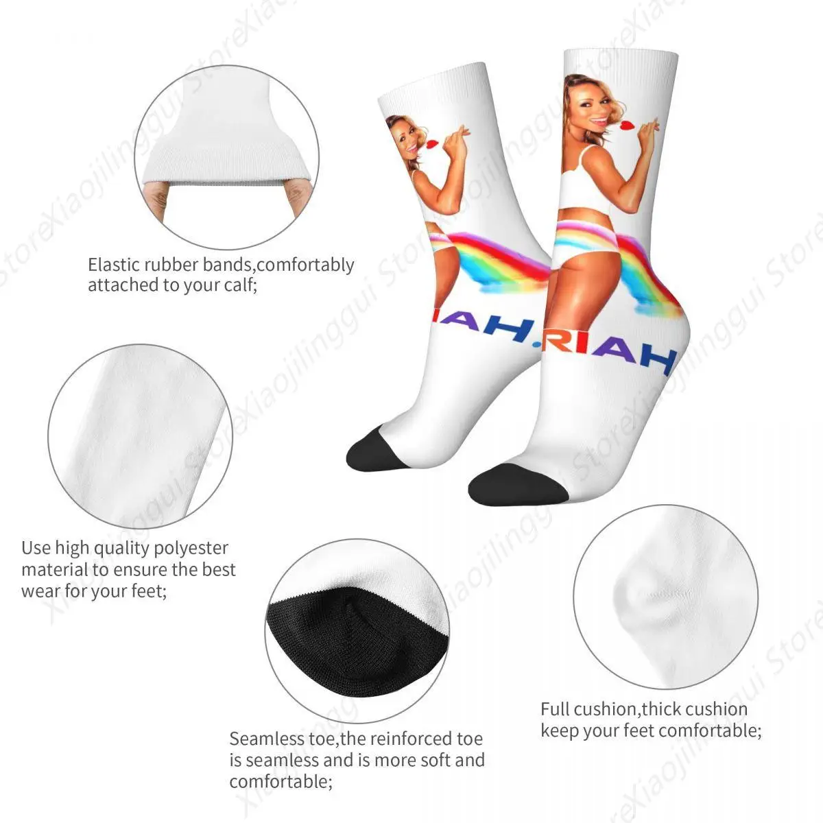 Colorful Mariah Carey Skateboard Socks Polyester Middle Tube Socks for Women Men Sweat Absorbing