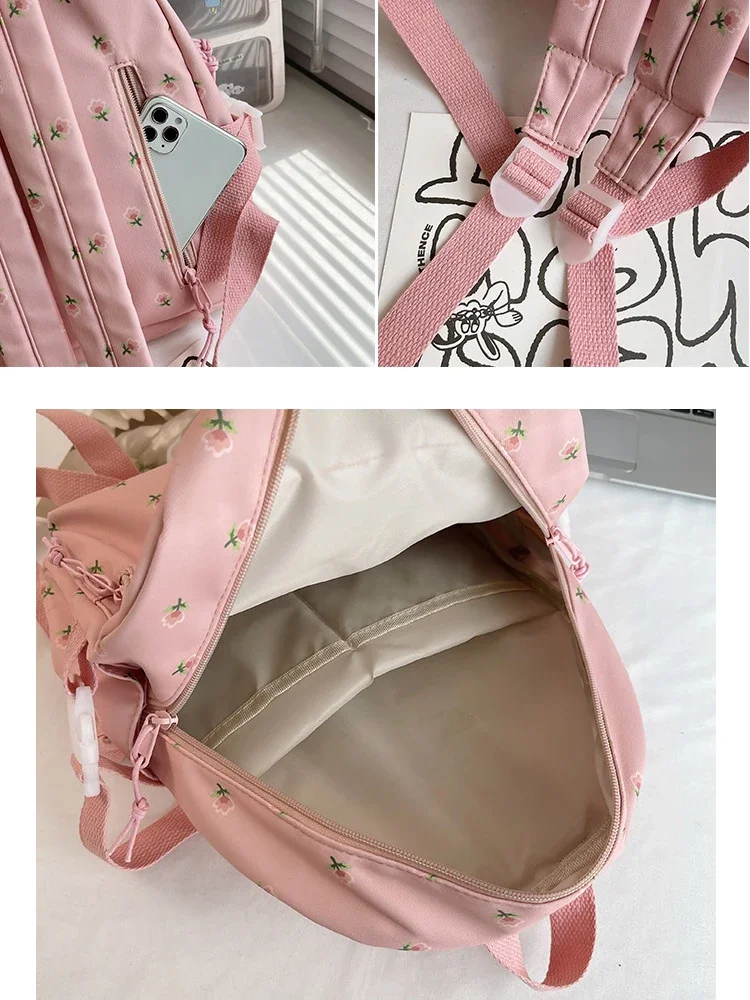 Casual Floral Prints Women Backpack Girls Bookbags Large Capacity Students School Bags Travel Backpack Spring Backpack