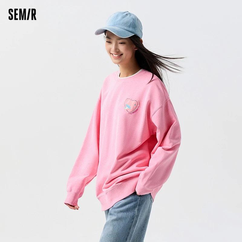 Semir 2024 Sweatshirt Women Mid-Length Loose Embroidered Girly Sweet And Playful Spring New Tops Women