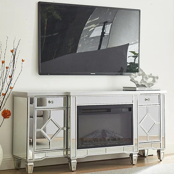 Silver mirror TV cabinet electronic creative light luxury Nordic mirror decoration heating winter simulation  mantelpiece