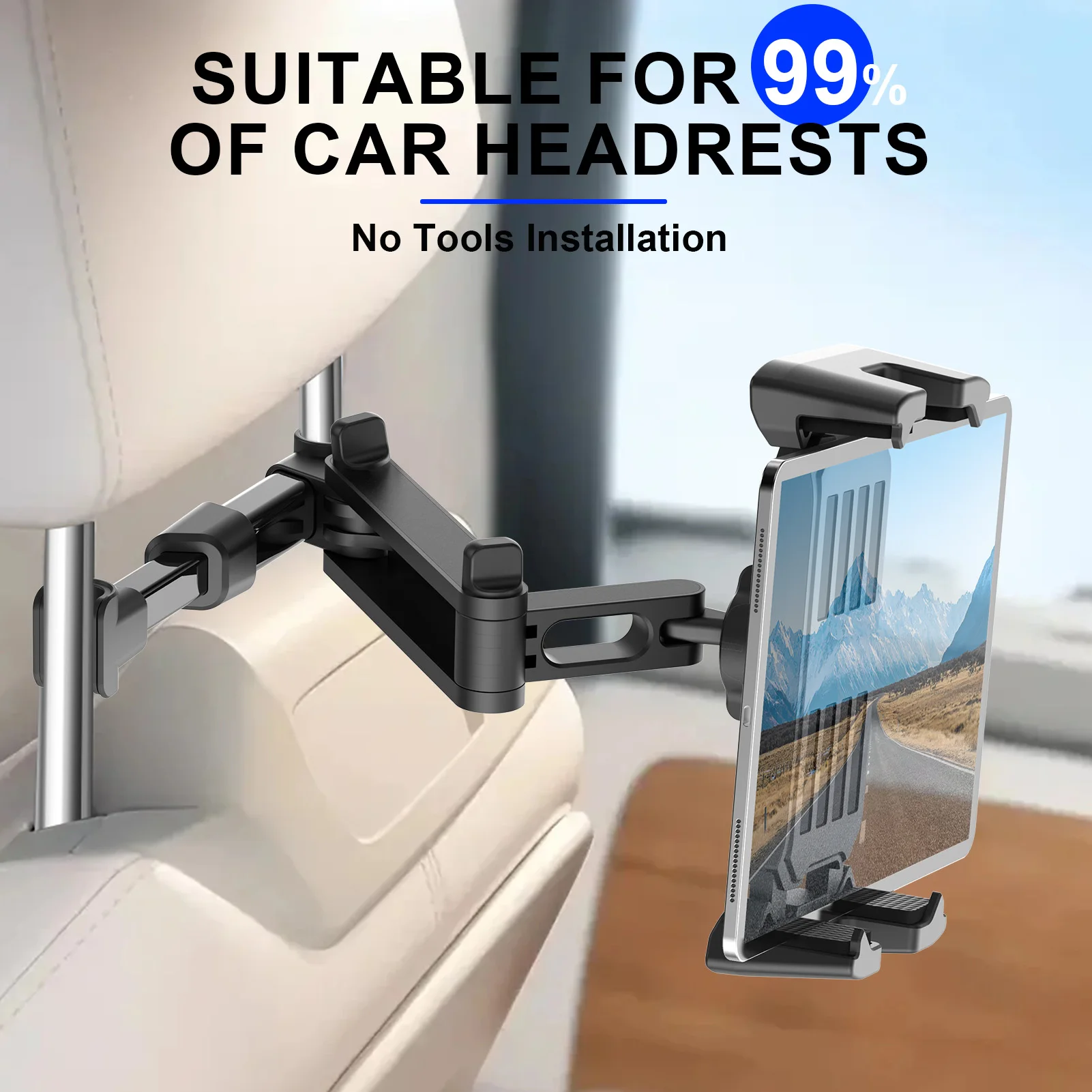 Car Tablet Stand Headrest Mount Telescopic Backseat Tablet Holder Cradle Clip Universal Seat Back for IPad Pro Air Mini Bracket