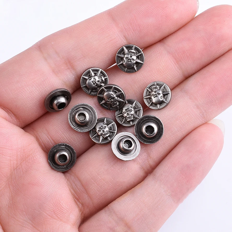 50pcs Punk Skull Decorative Metal Button Rivet Fasteners for Leather Belt Bag Clothing Leathercraft Accessories Conchos