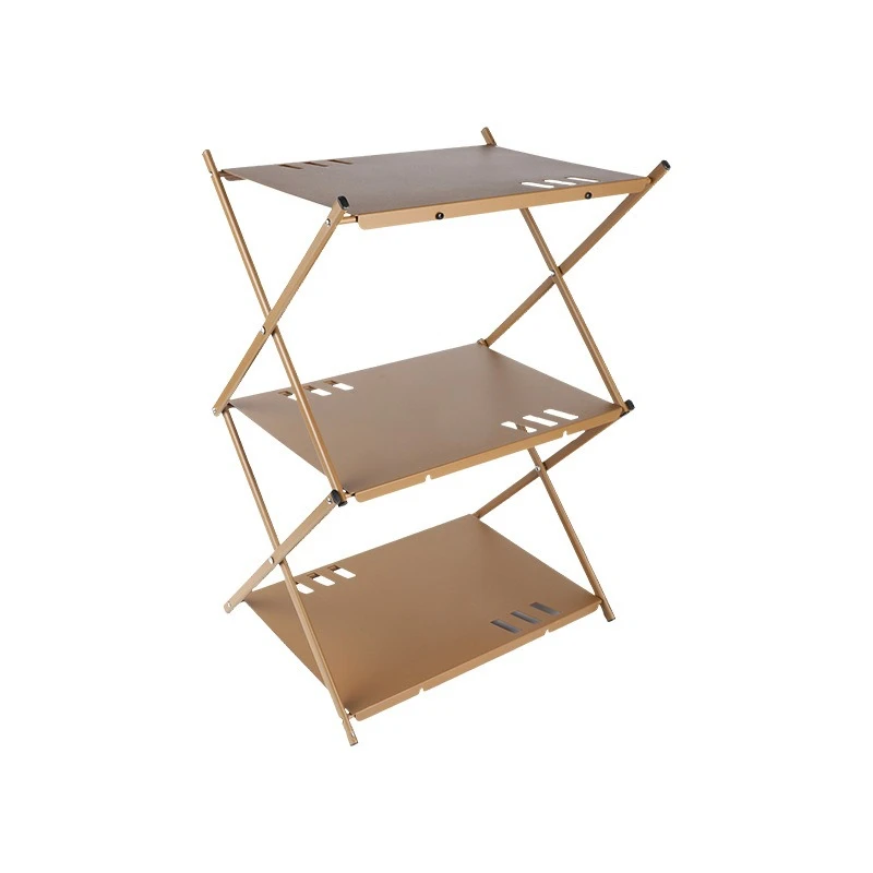 Outdoor camping three-layer splicing table camping dinner aluminum alloy lightweight folding storage stall barbecue rack