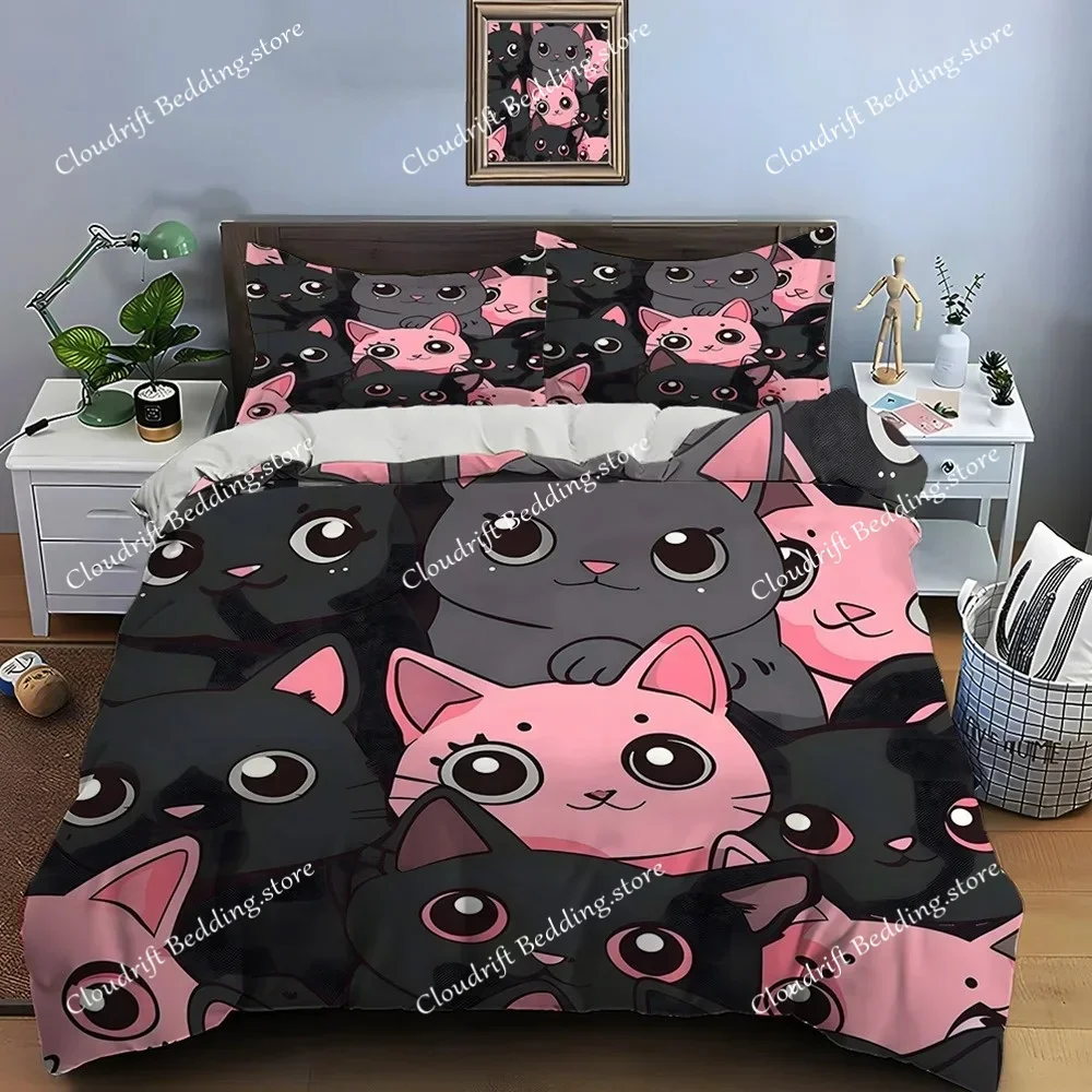Cute Cartoon Cats Print Bedding Set Adult and Children Bedding Set Luxury Comforter Set Home Textileextile026