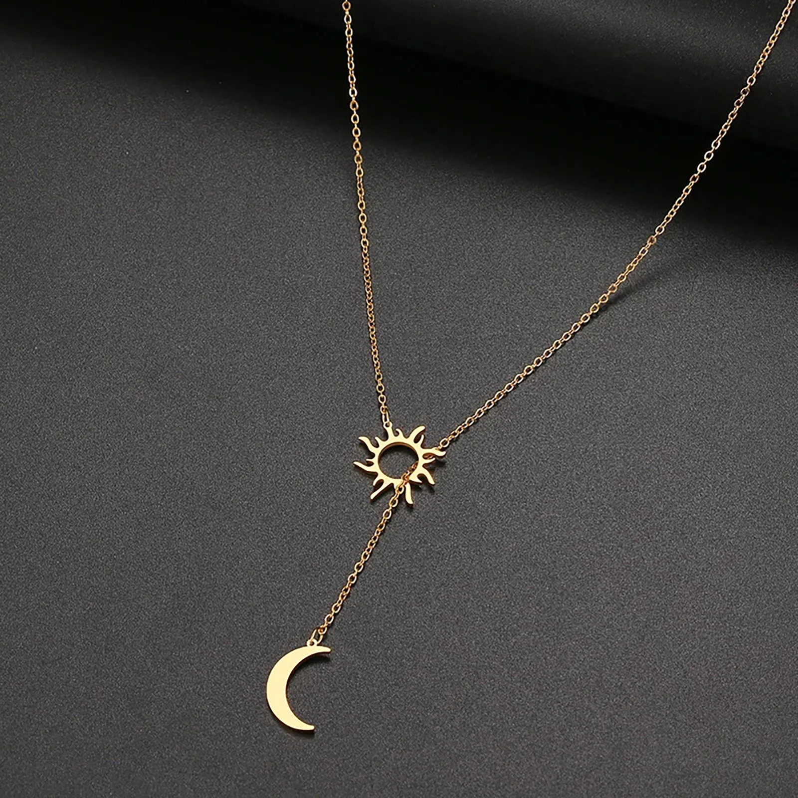 Sonne Mond Stern Anhänger Halskette für Frauen Männer Schlüsselbein Kette Edelstahl Schmuck Freund Geschenk – Detail 3