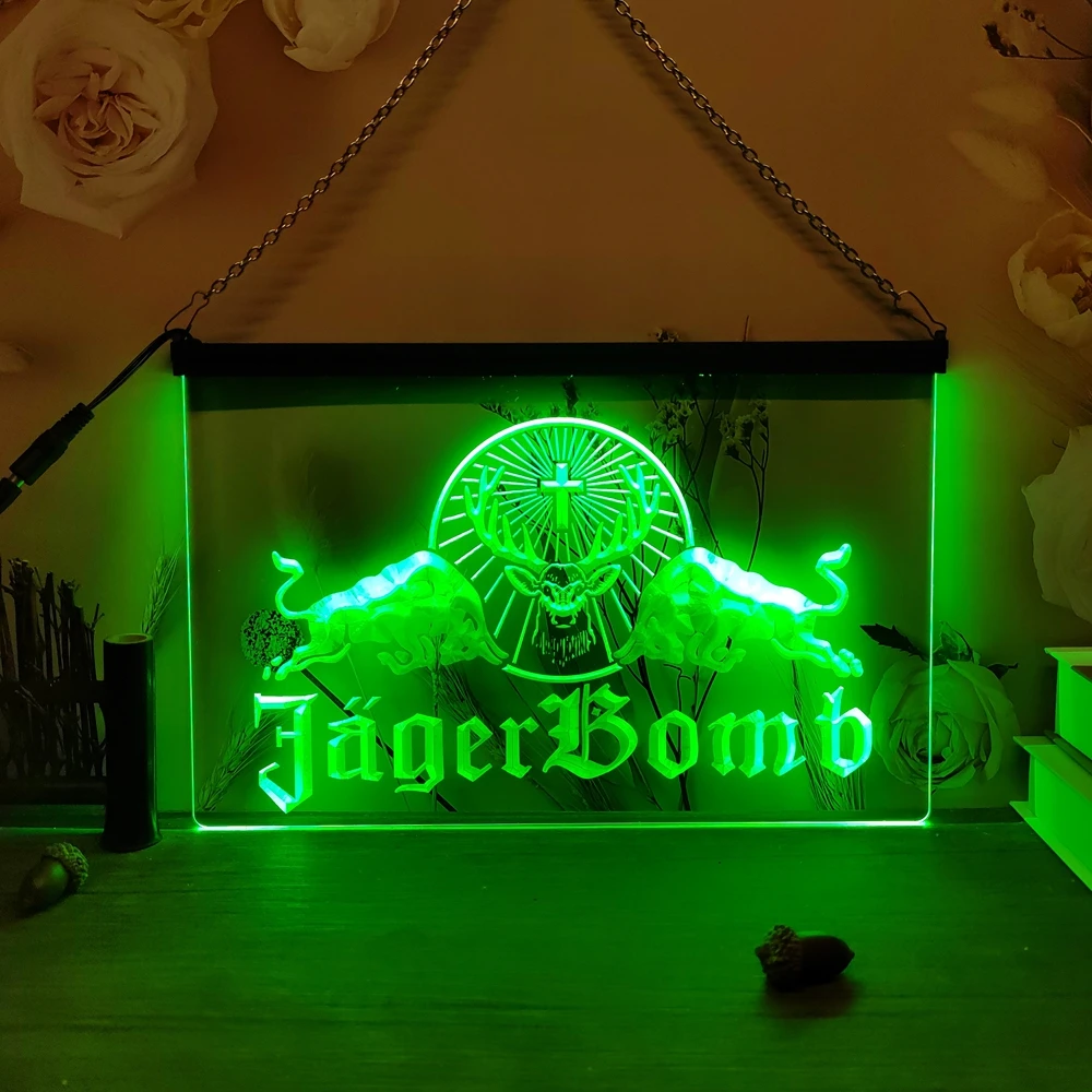 Jager Bomb Bull Wine-cartel de neón LED Vintage, carteles, tallado en 3D, para pared, hogar, habitación, dormitorio, oficina, decoración de granja