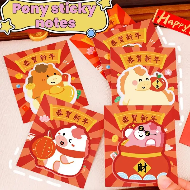 

5Books Cute Cartoon Pony Sticky Notes Year Of The Horse Sticky Notes Message Note Paper Students Stationery Supplies Gifts