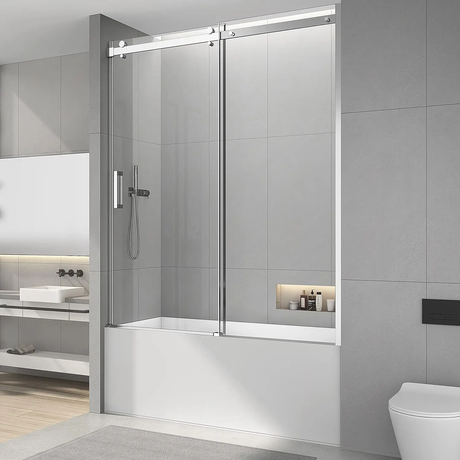 Sunrosa Semi-Frameless Tub Shower Door, 59-2/8