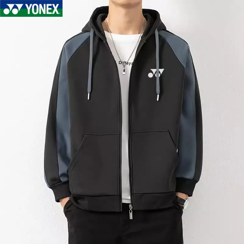 YONEX 2025 Men's Spring and Autumn Badminton Suit Hooded Sweater Cardigan Long Sleeve Top Sports Casual Jacket