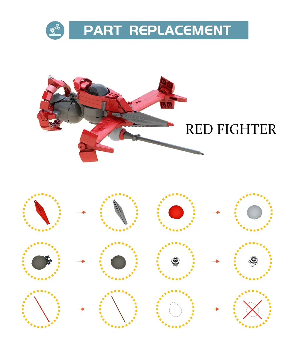 BuildMOC Space Red Spacefighters Cowboyeds Bebops Aircraft Building Blocks Toys Kit Oblivioneds Sky-Towersed Airship Toys Bricks