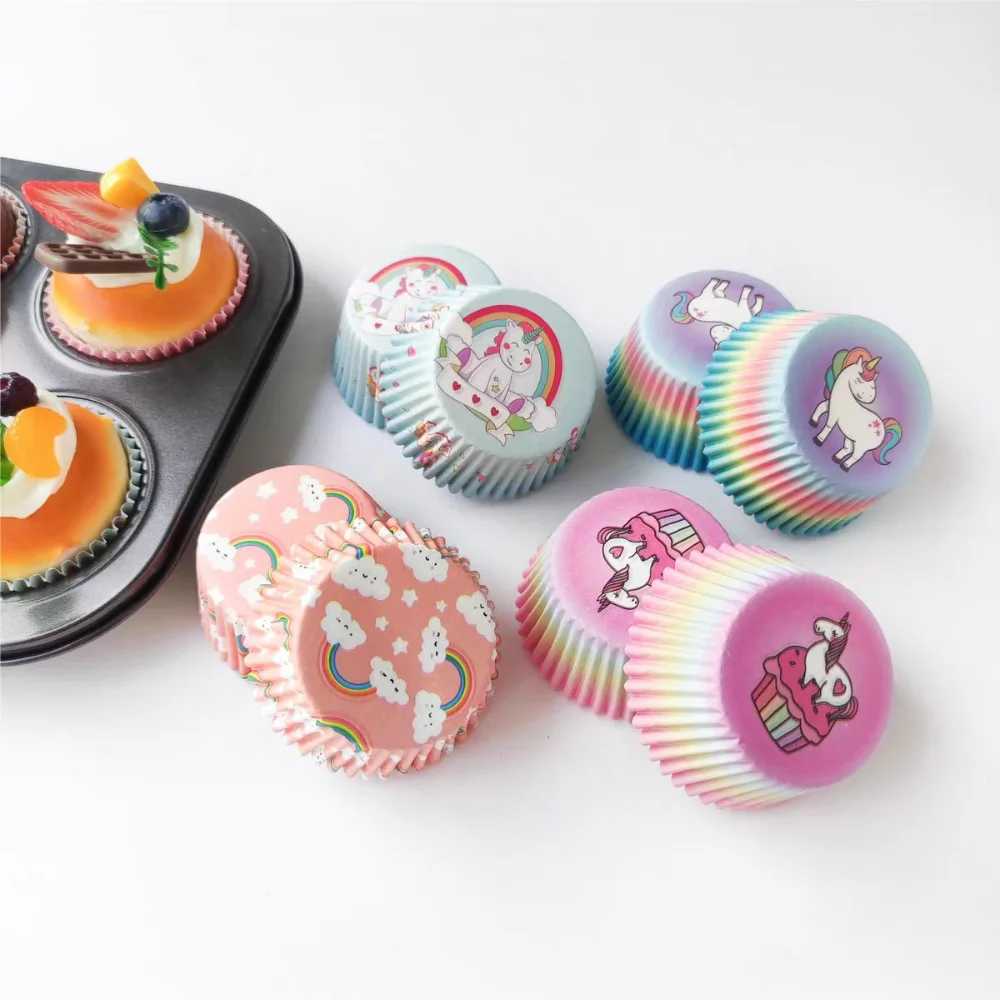100pcs Cupcake Paper Cups Baking Molds Rainbow Liner Cupcake Muffin Cases Paper Cake Wedding Party Decorating Cupcake Cases