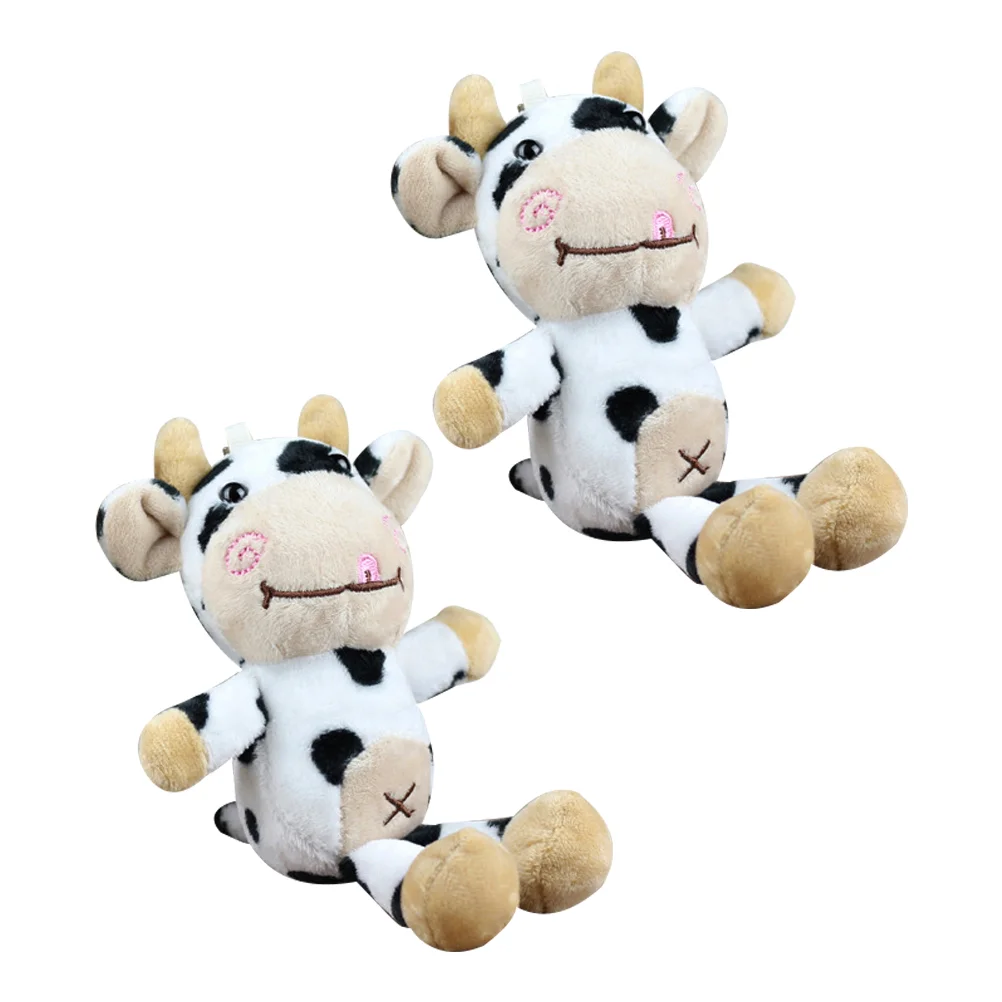 

2 Pcs Plush Cow Pendant Tiny Stuffed Hairy Keychain Cute Keychains for Women Decorative Bag Fluffy