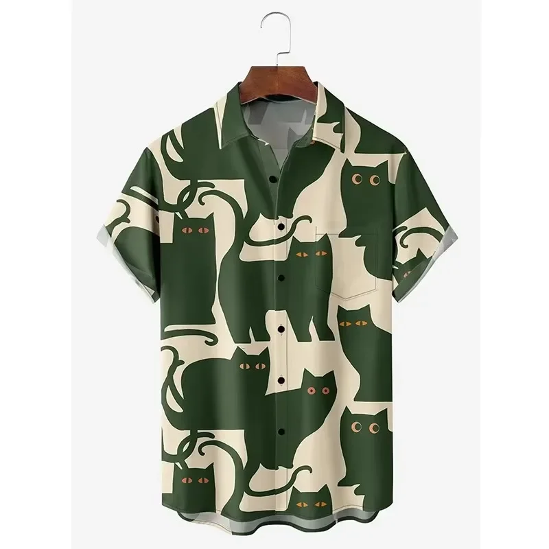 Hot New Men Fashion Luxury Hawaiian Holiday Beach Floral Cat Shirt Womens Clothes Blouse Best Ethnic Style Clothing 2026