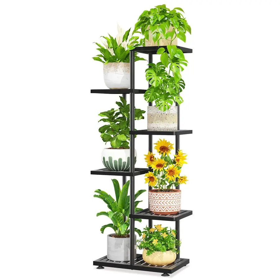 

5-ярусная подставка для растений для дома и улицы, для больших и тяжелых кашпо, черная металлическая высокая подставка для цветов с несколькими полками