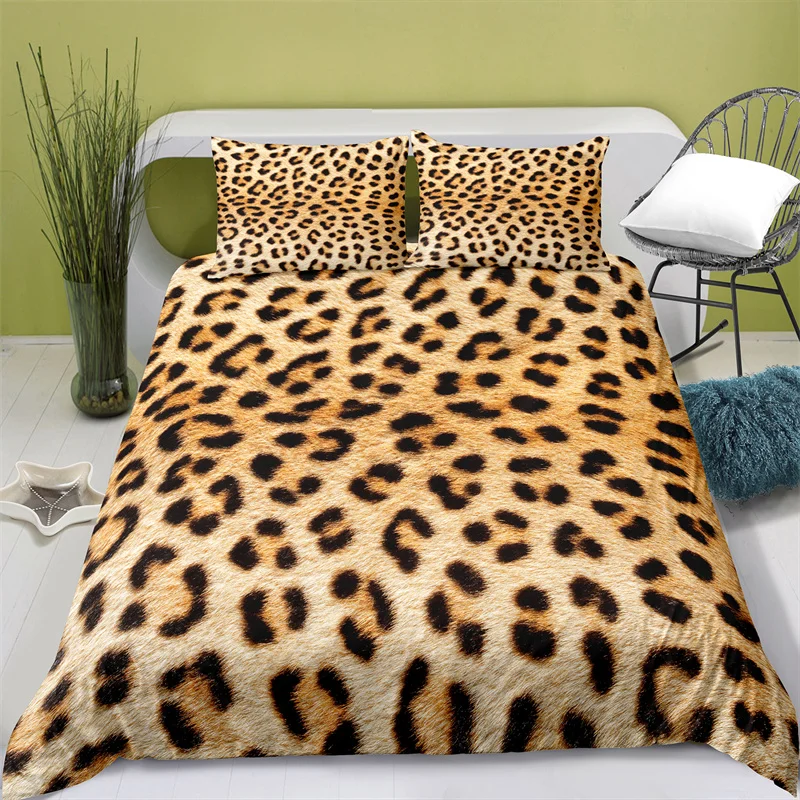 

Classic Leopard Print Comforter Cover with Pillow Case Bedding Set Yellow Brown Duvet Cover Set Sexy Bedding for Bedroom Decor