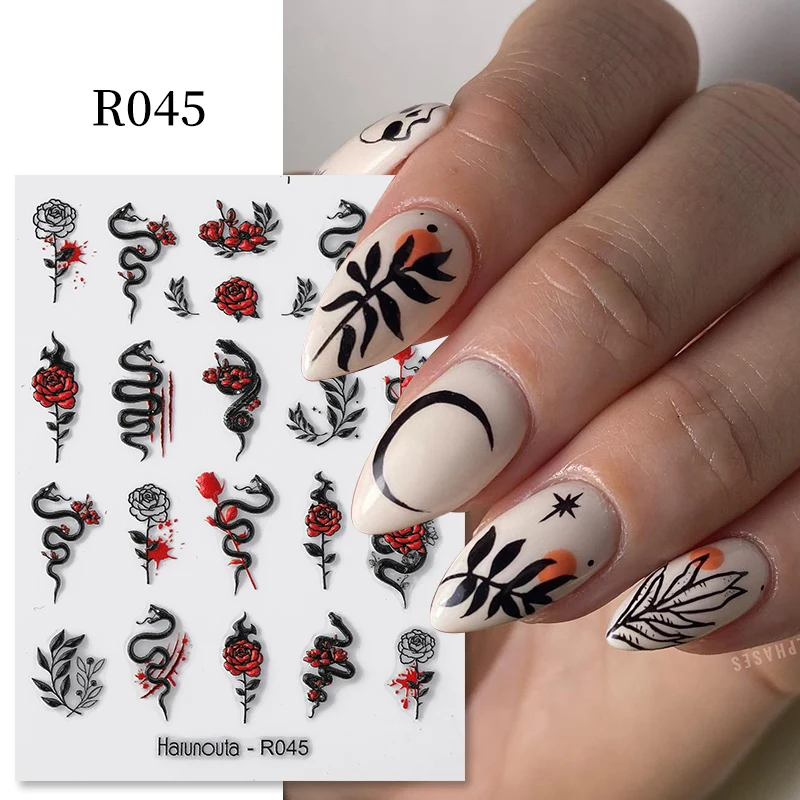 Harunouta-pegatinas de uñas en relieve 5D, serpiente rosa, copos de nieve de sangre de Halloween, deslizadores de uñas de Arce, decoración de puntas adhesivas, manicura