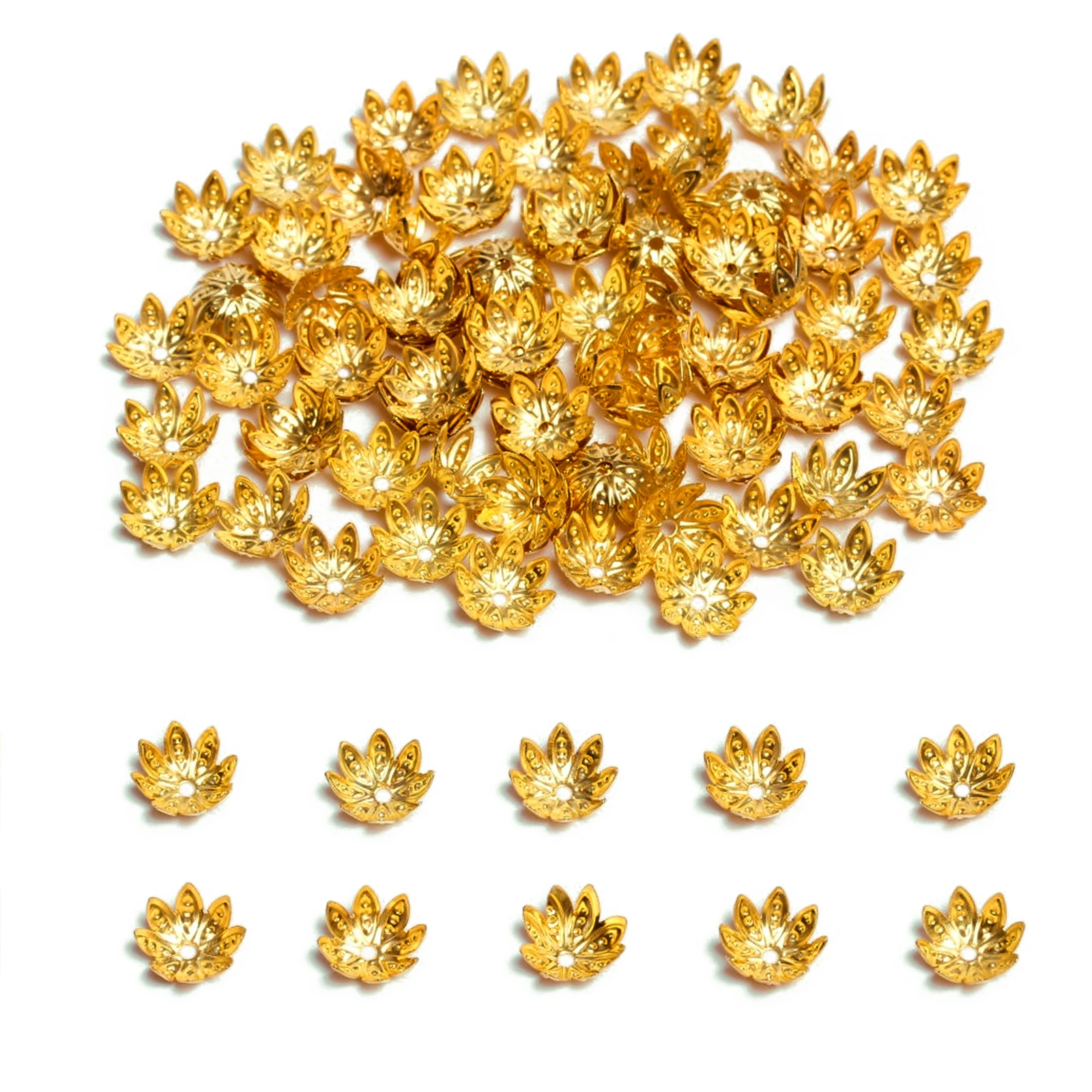 100 sztuk/worek 10mm metalowy pusty kwiat końcówka koraliki czapki DIY do tworzenia biżuterii bransoletka naszyjnik koraliki dystansowe akcesoria hurtownia