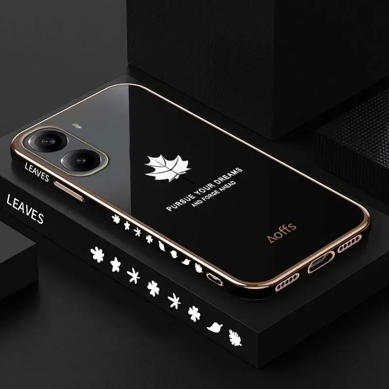 Dla Xiaomi Poco X7 Pro 5G Etui Plated Bezel Maple Leaf Pattern Silicone Cover Dla Xiaomi Poco X7 Pro Ironman X7 Pro Back Casing