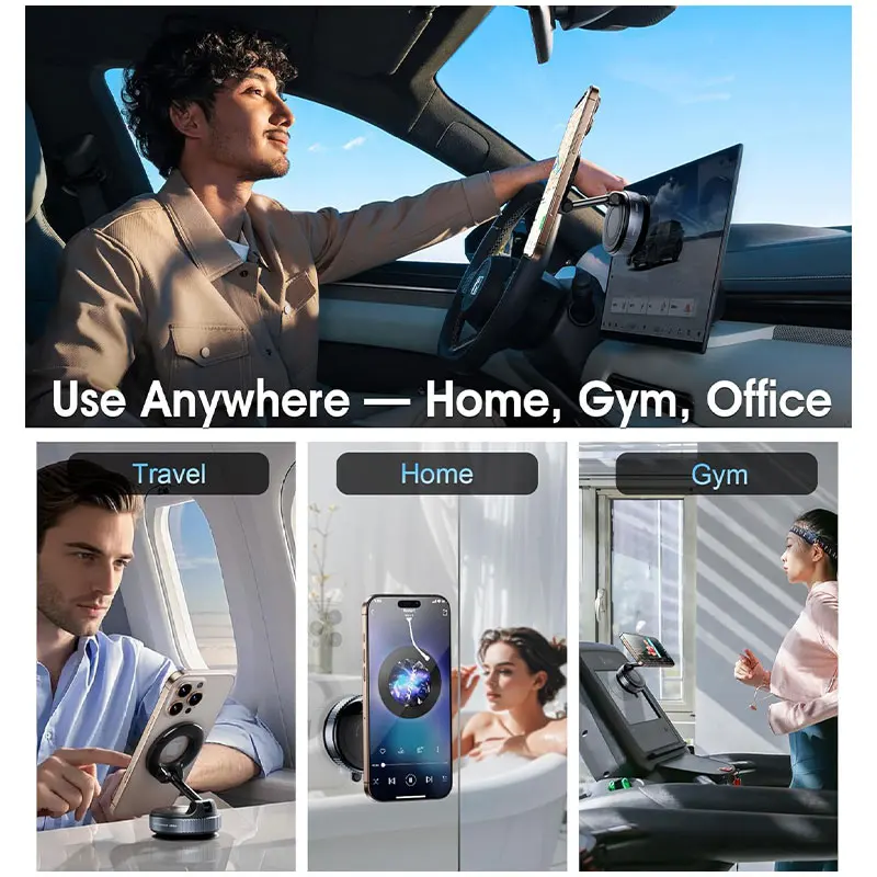 Foldable Magnetic Phone Holder for Car Vacuum Suction Cup Mount with 360° Swivel Pocket Size Universal Stand for Dashboard - view 6