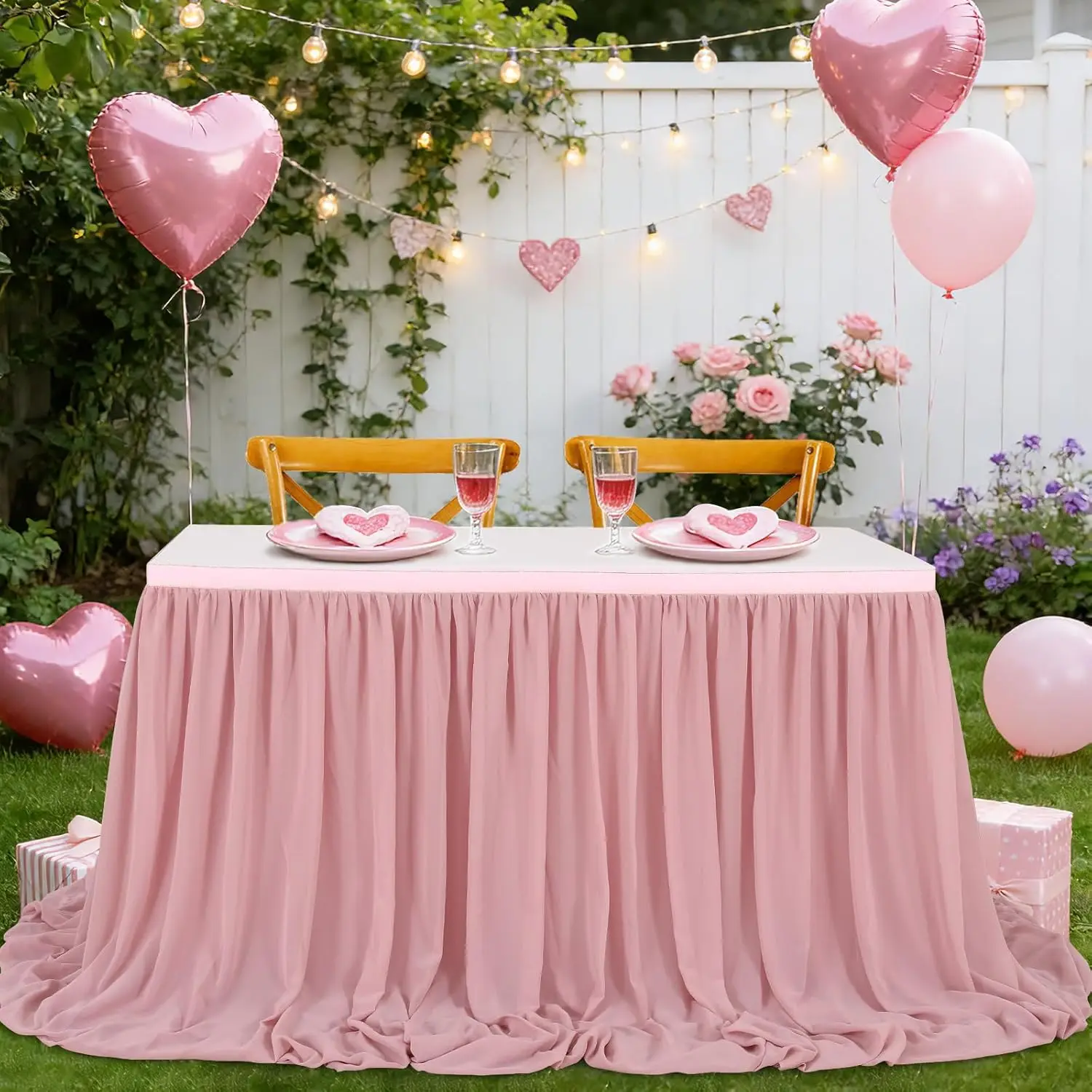 Chiffon Table Skirt for Rectangle Tables Mermaid Table Skirting for Wedding Birthday Butterfly Party Baby Shower Decoration