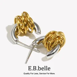 E.B.belle Mini Creative Wrapped C-shaped Earrings Tarnish Free 316L Stainless Steel Jewelry 18K Gold Plated Women's Earrings