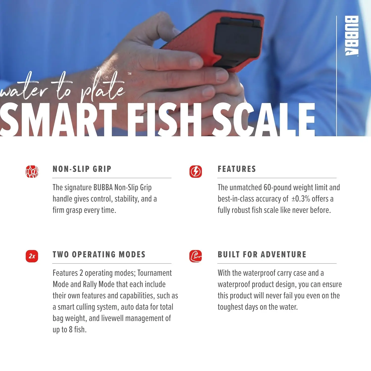 Smart Fish Scale -Tournament Fishing Tool - Built in Fish Clip and Hook - 2 Modes, Digital Screen, 60lb Limit