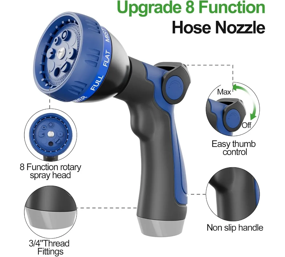 خرطوم حديقة من الفولاذ المقاوم للصدأ بطول 50 قدم، أنبوب مياه مرن عالي التحمل مع فوهة لا تتشابك أبدًا في ساحة خارجية #6