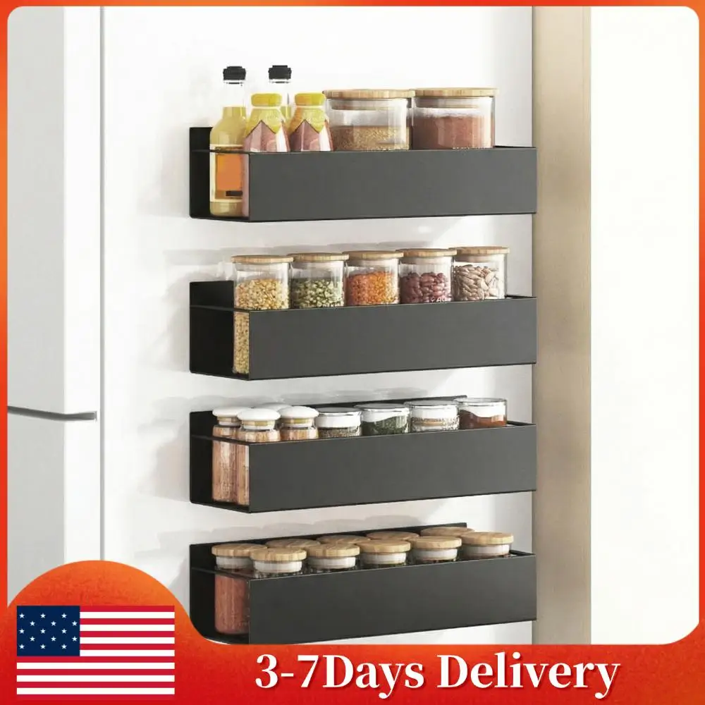 

Настенная полка-органайзер для специй на кухню, 4 шт., металлическая, магнитная, с крючками для подвешивания на холодильник