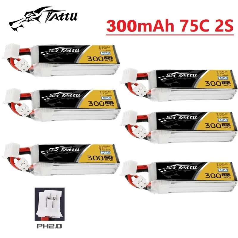NEW TATTU 300mAh 7.6V 75C Lipo Battery With PH2.0 For RC Helicopter Quadcopter FPV Racing Drone Parts 2S Rechargeable Battery