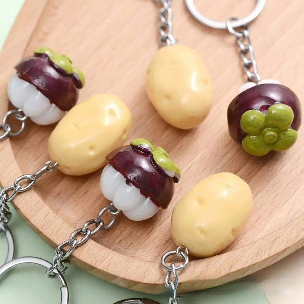 Simulation Simulation Potato Keychain Potato Kawaii Mangosteen Model Pendant Cartoon Resin Food Keychain Backpack Decor