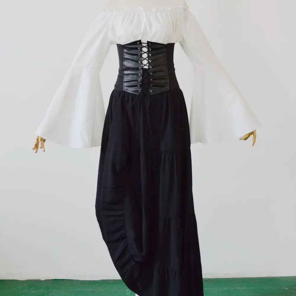 Vestido Medieval Renacentista de Manga Larga para Mujer, Estilo Victoriano Vintage, con Mangas Abullonadas, Vestido de Fiesta Gótico Retro de Cintura Alta y Plisado