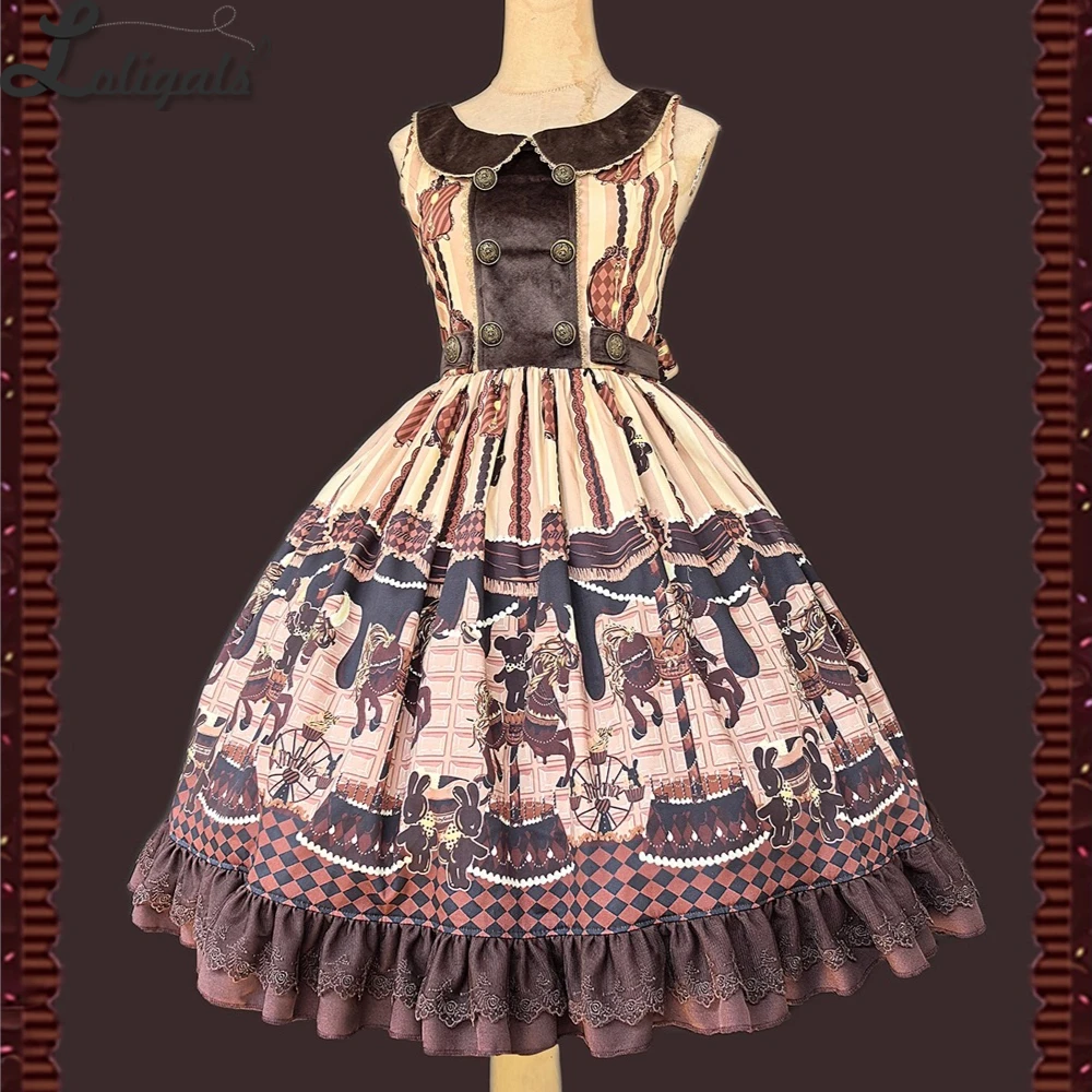 

Sweet Lolita JSK Dress Printed Cotton Sleeveless Party Dress ~ Chocolate Trojan Horse by Infanta
