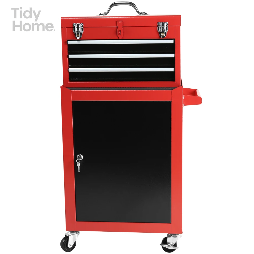 3-Drawer Rolling Tool Chest with Wheels, Tool Chest with Large Storage Cabinet and Adjustable Shelf, with Lockingf or Garage