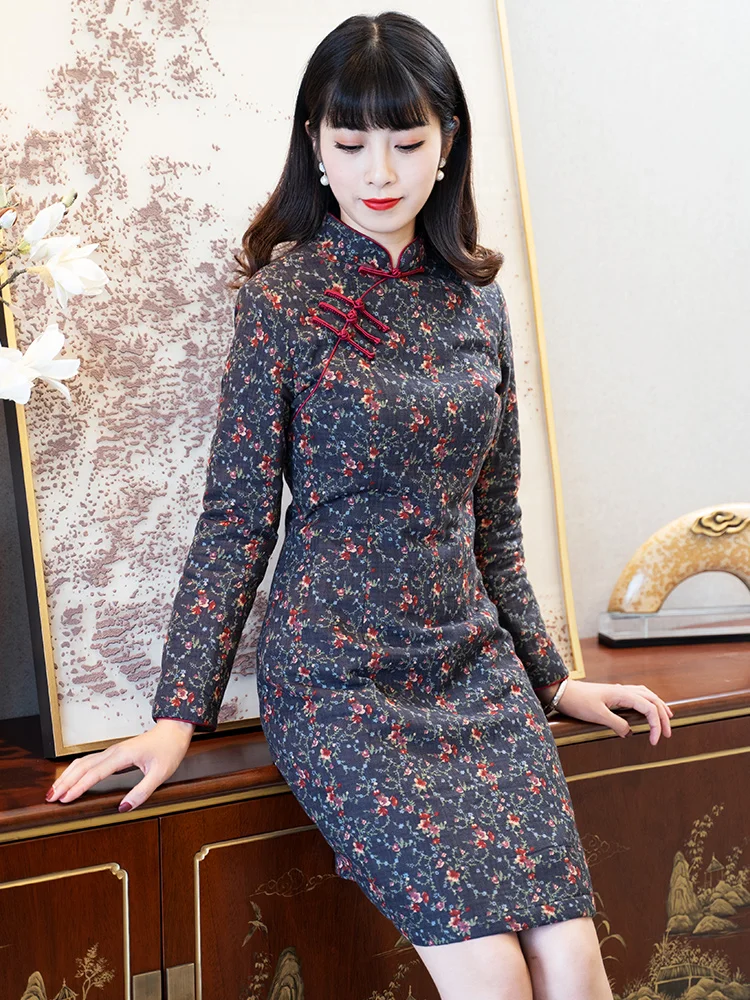 

Зимнее утепленное хлопковое платье-ципао Jinya: модная юбка для новогодних праздников