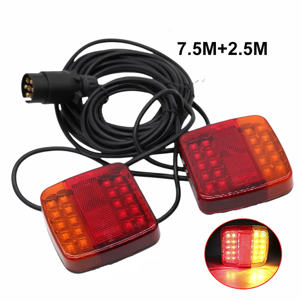 

1 Set 12V 26 LED 7 Pin Wired Towing Tail Light 7.5m+2.5m Cable Trailer Truck Rear Brake Stop Signal Lamp Lorry Caravan Universal