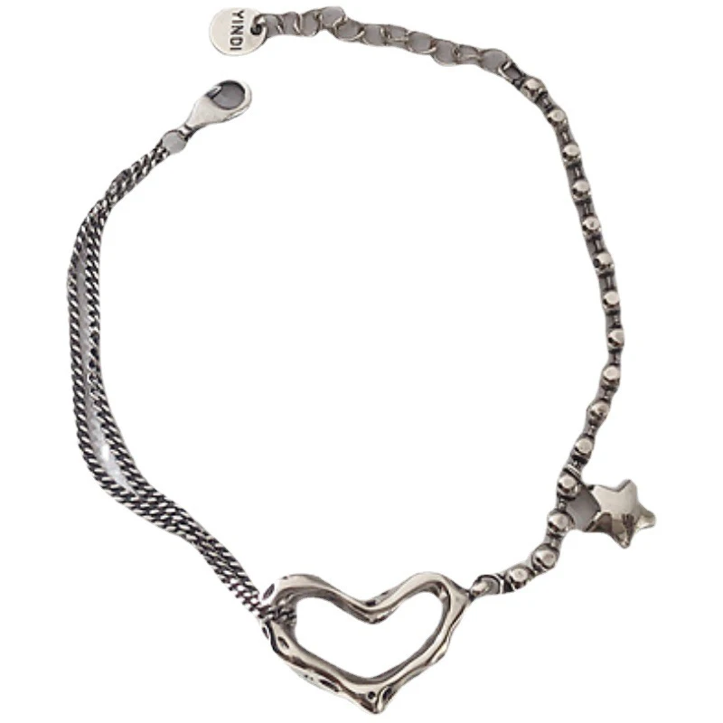 Foxanry 여성용 실버 컬러 러브 하트 기하학적 팔찌, 트렌디 빈티지 클래식 우아한 달콤한 기념일 쥬얼리 선물