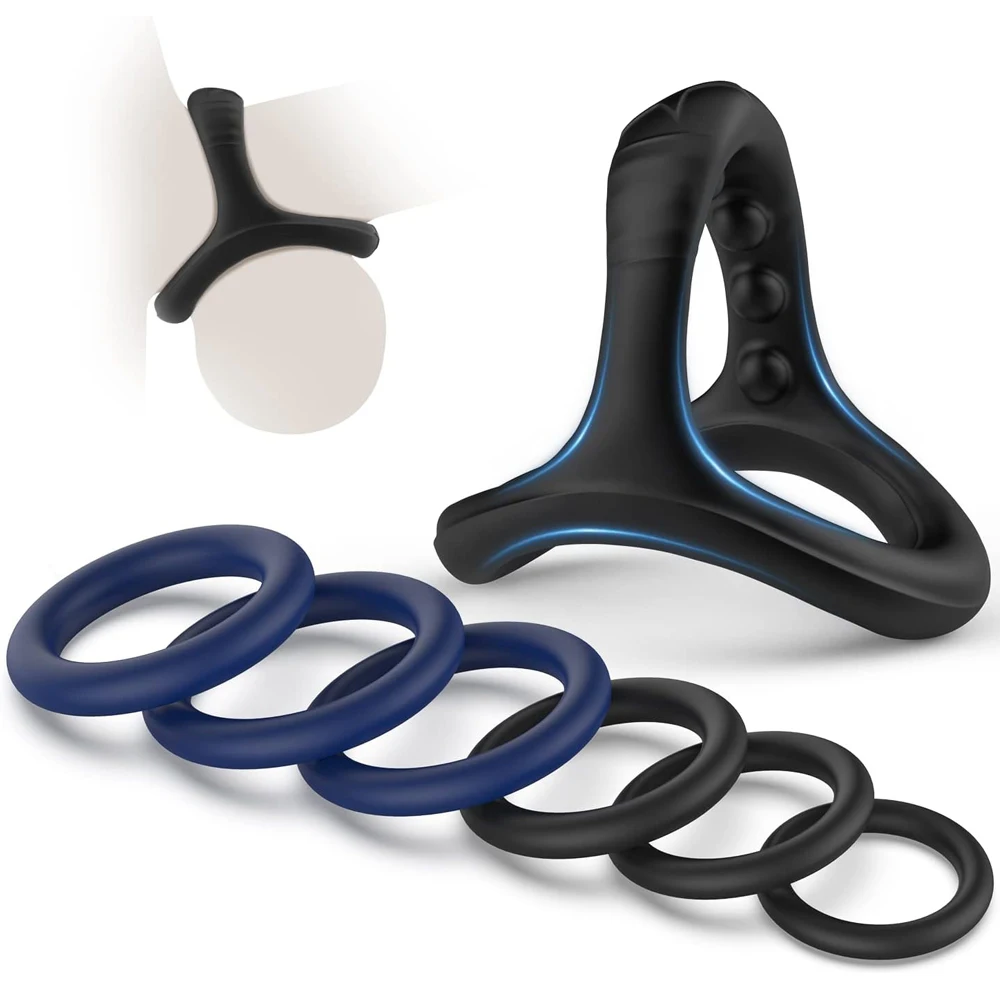 سيليكون حلقات القضيب خاتم الديك الانتصاب تعزيز الثلاثي القضيب الدائري مع تدليك الخرز تأخير القذف الجنس لعب للرجال