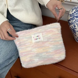 Soft Plush Rainbow Women's Cosmetic Bag Makeup Case Large Capacity Toiletries Travel Storage Bags Fluffy Clutch Purse Handbag