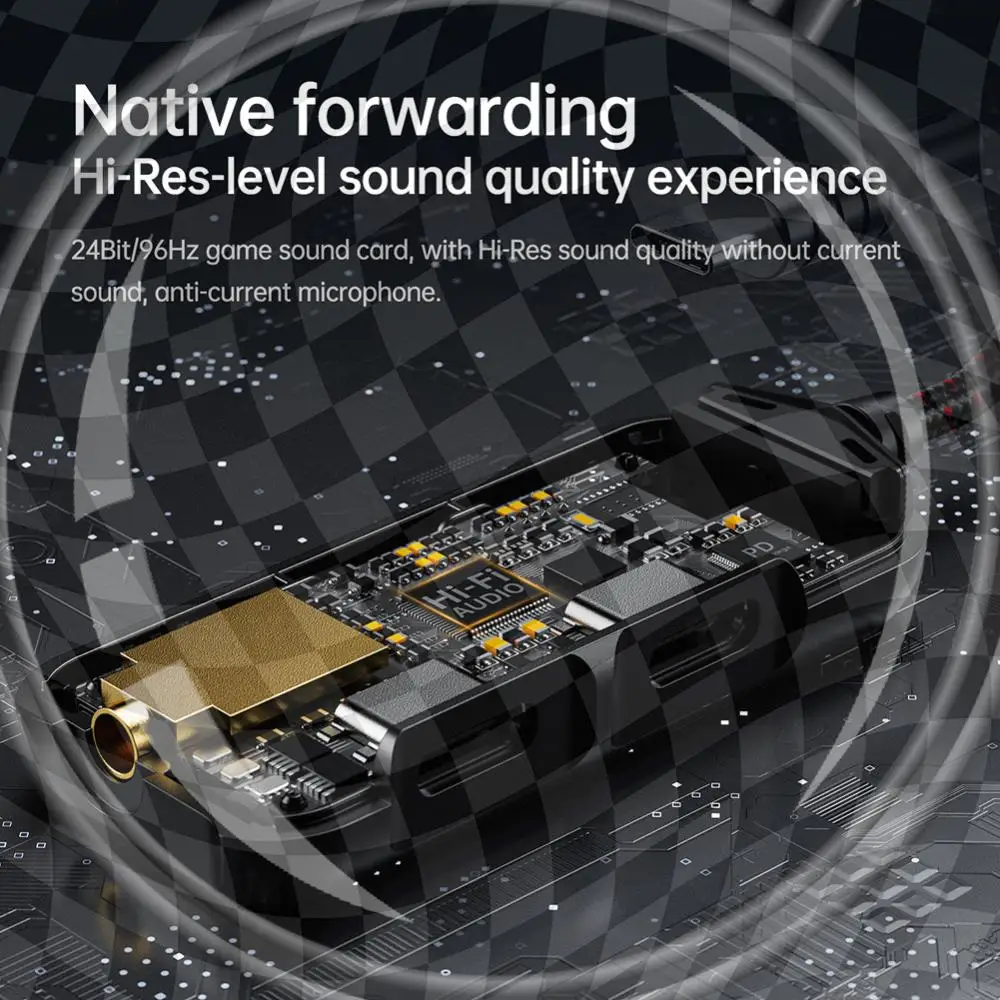 

3-in-1 Mobile Gaming Sound Card Type-C To 3.5mm Mobile Phone Game Sound Card 60W Nylon 24Bit 96Hz Hi-Res Accessories
