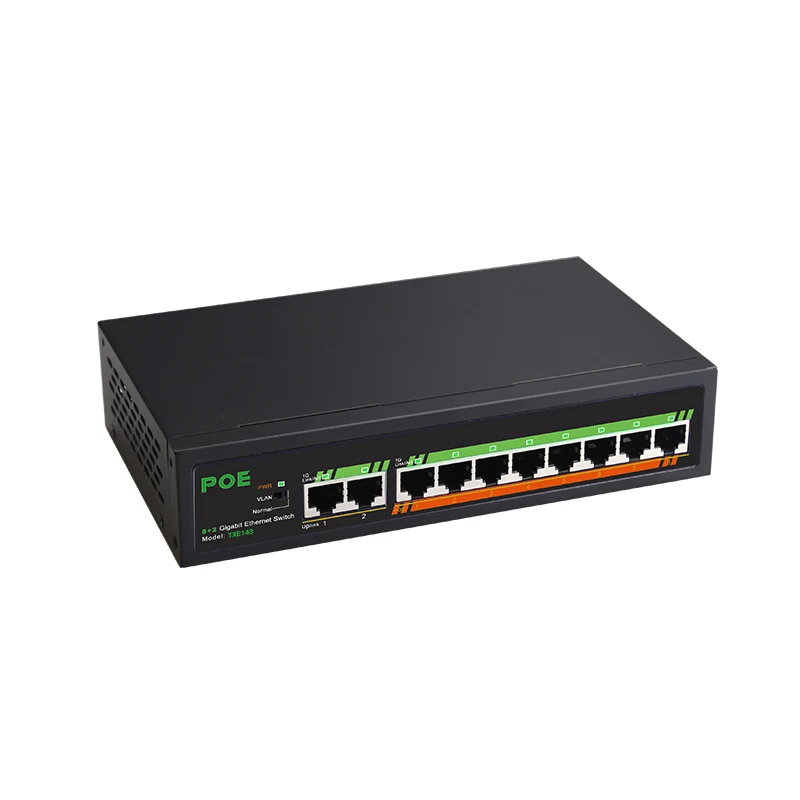 

Gigabit 10-Ports POE Switch 120W 8-Ports+2-Uplinks 1000M Built-in Power Supply VLAN Isolate Full/Half Duplex Plug Play