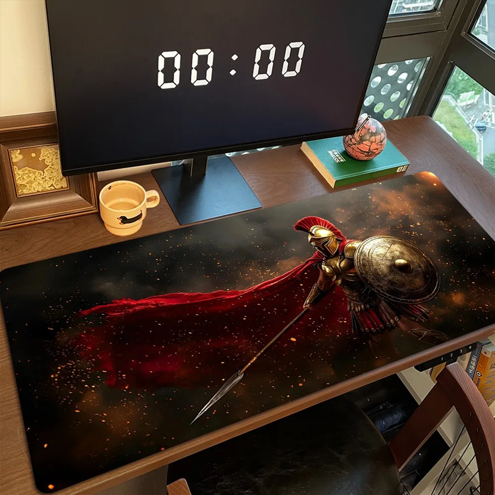 Tapis de jeu et tapis de souris Spartan Warrior - Accessoires de bureau antidérapants avec casque Spartan et posture de combat