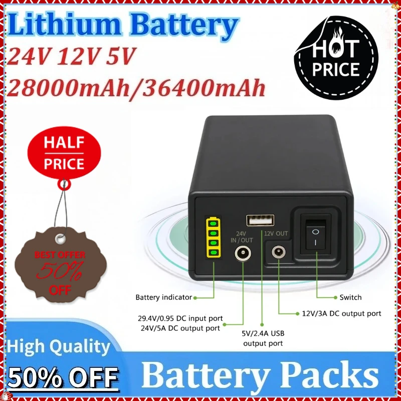 

12V Power Bank 24V 36400mAh 18650 Rechargeable Lithium Battery 5V 24V Power Bank Auxiliary 12V Mobile Power Supply Battery Packs