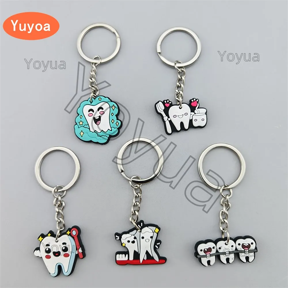 

100pcs Teeth Keychain Teeth Health Toothbrush Key Rings Holders Tooth Shape Model Kids Gift Keys Pendant