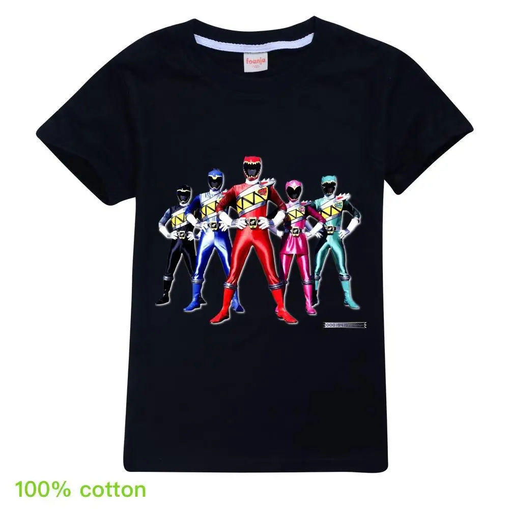 Kids T-shirt Boys Powerful Ranger Costume Summer Short Sleeve Tops Children Birthday Party Carnival Clothing Classics Hero Tees