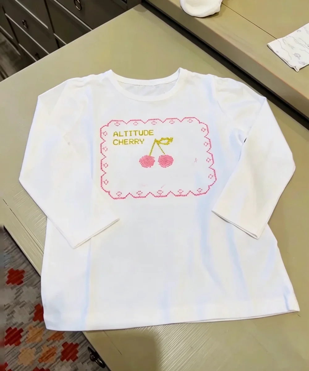 Children's Clothing tops kids girl clothes girls cherry pattern Embroidered long sleeved T-shirt French style casual autumn